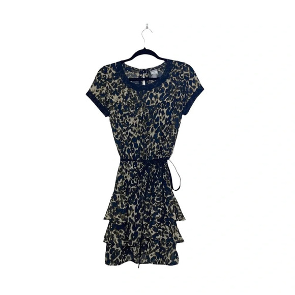 Converse NWT Tan & Black Leopard Print Layered Ruffle Mini Dress Small Women’s - Picture 1 of 14